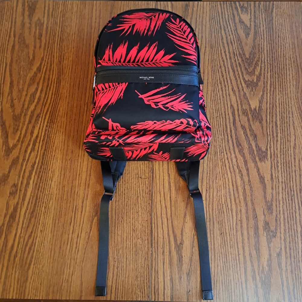 Michael Kors Black Red Palm Print Backpack - Picture 4 of 11